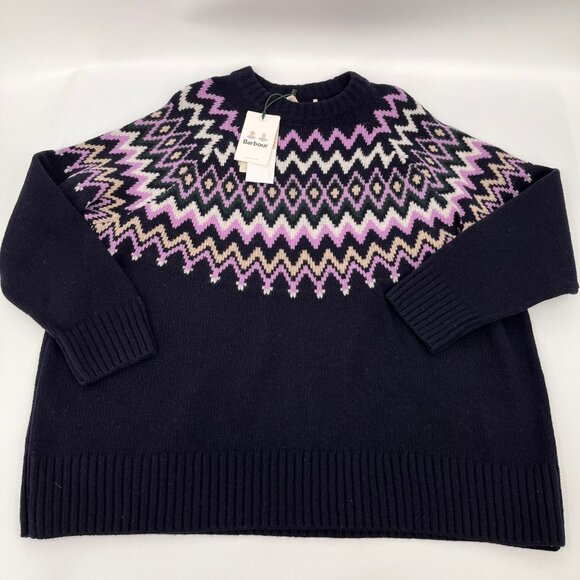 Barbour Midhurst Fair Isle Knit Sweater Size 14 Wool Blend Navy Winter Pullover - Picture 4 of 11